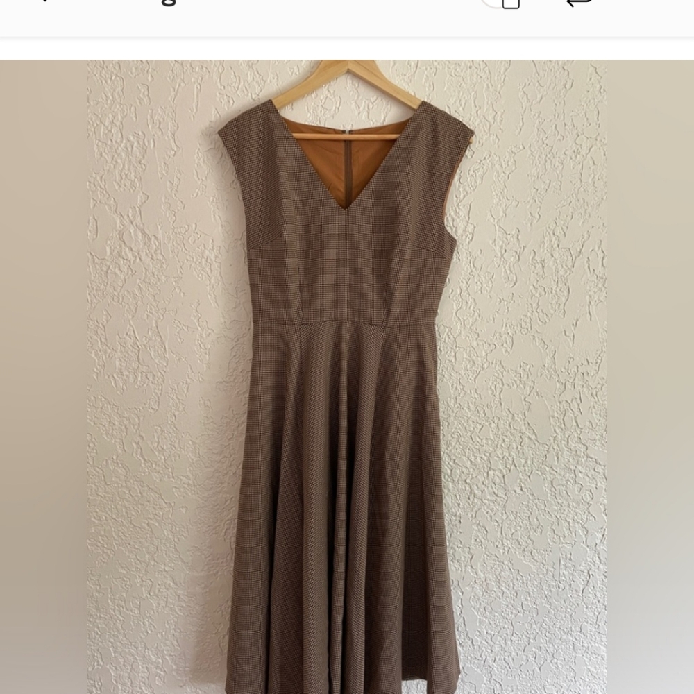 Vintage handmade Brown houndstooth midi dress size M